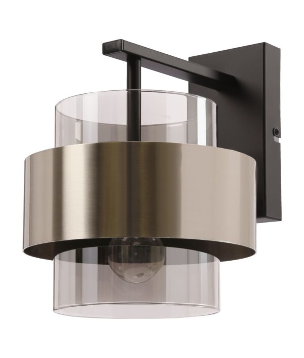 applique murale cylindre verre fumé nickel satine sur fond blanc
