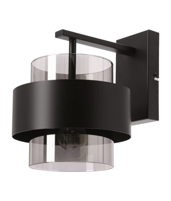 applique murale cylindre verre fumé noire sur fond blanc