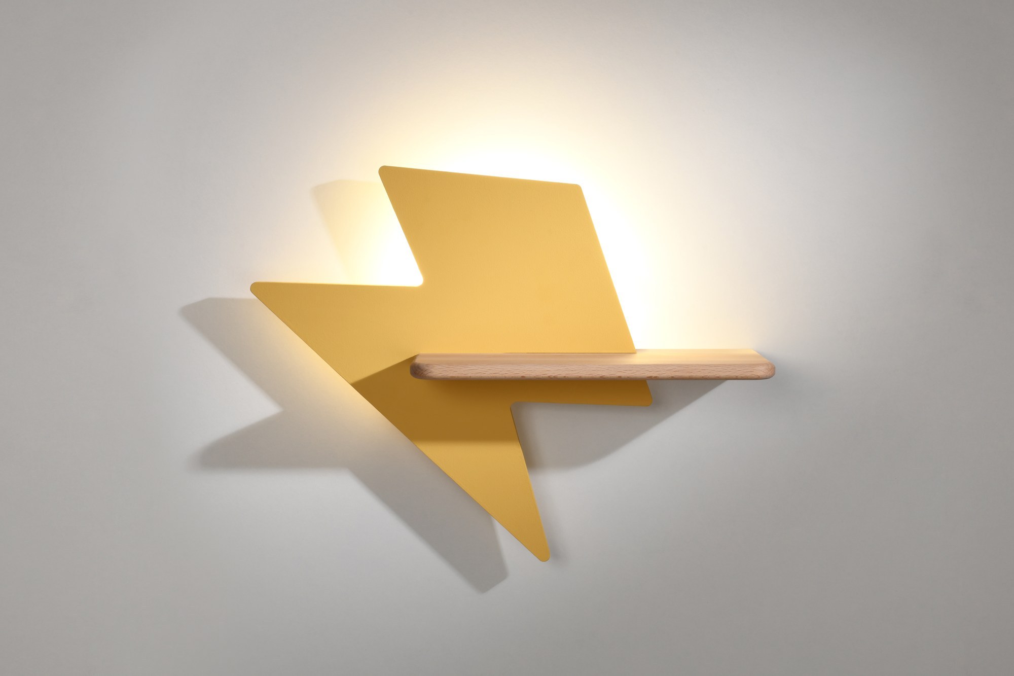 Applique murale éclair en bois pour chambre d'enfant, lumière LED applique murale éclair enfant jaune éclairé avec ombre portée