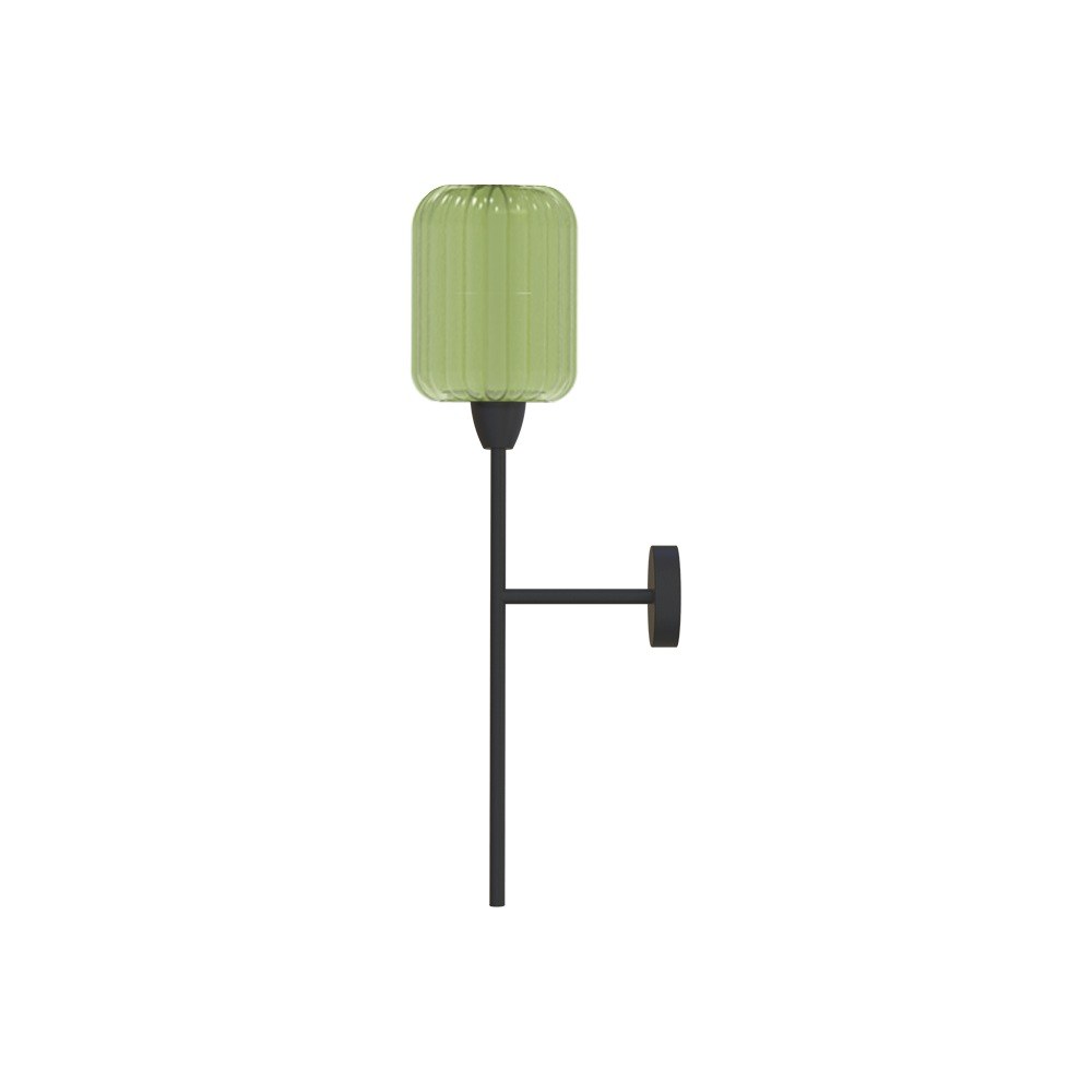 Applique murale Greenberry en verre soufflé vert par Robin Lamps applique murale Greenberry avec globe en verre vert cannelé au sommet de la tige en fer noir, vue de face