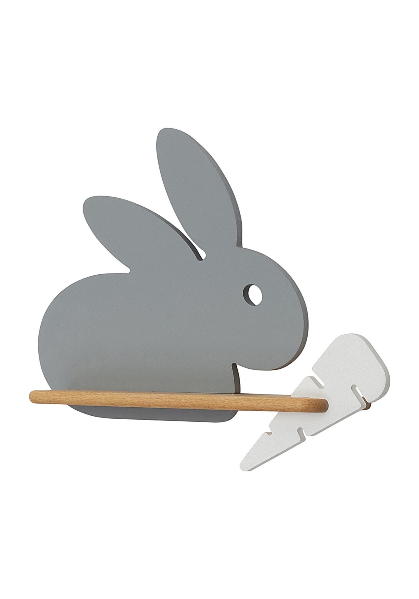 Applique murale lapin en bois pour chambre d'enfant, lumière LED applique murale lapin enfant gris avec carotte blanche sur fond blanc