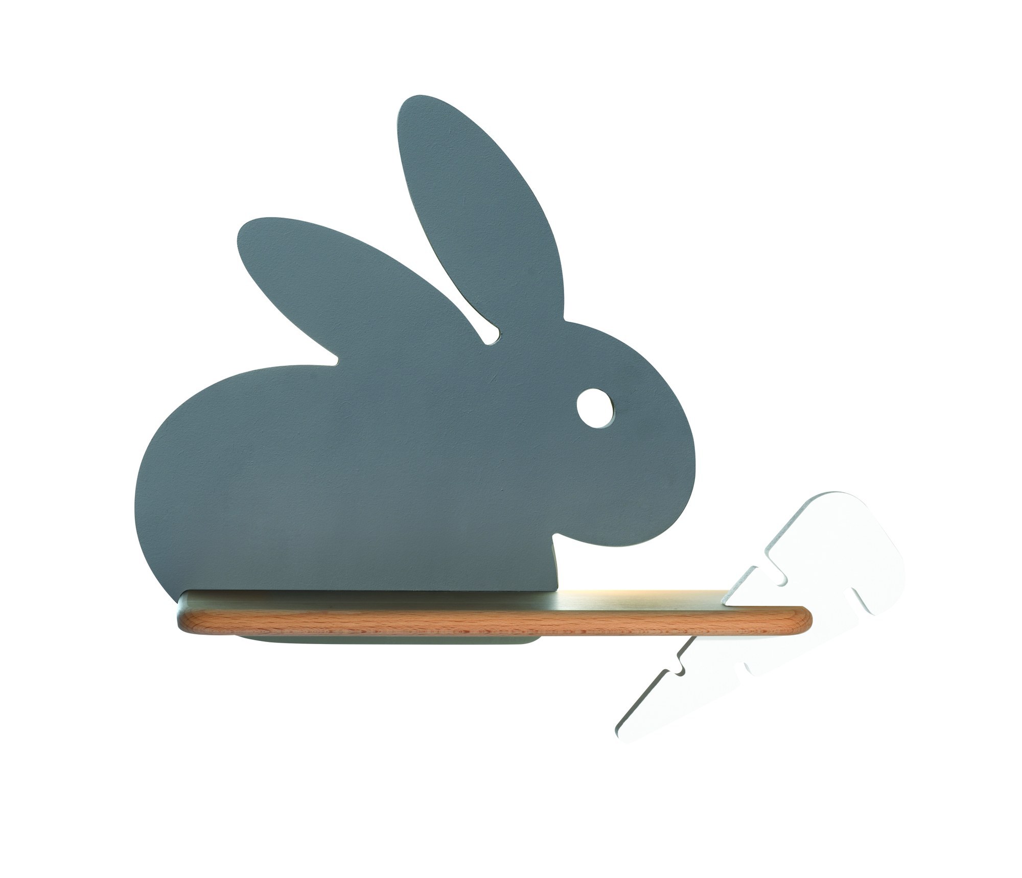 Applique murale lapin en bois pour chambre d'enfant, lumière LED applique murale lapin enfant gris avec carotte vue de détail