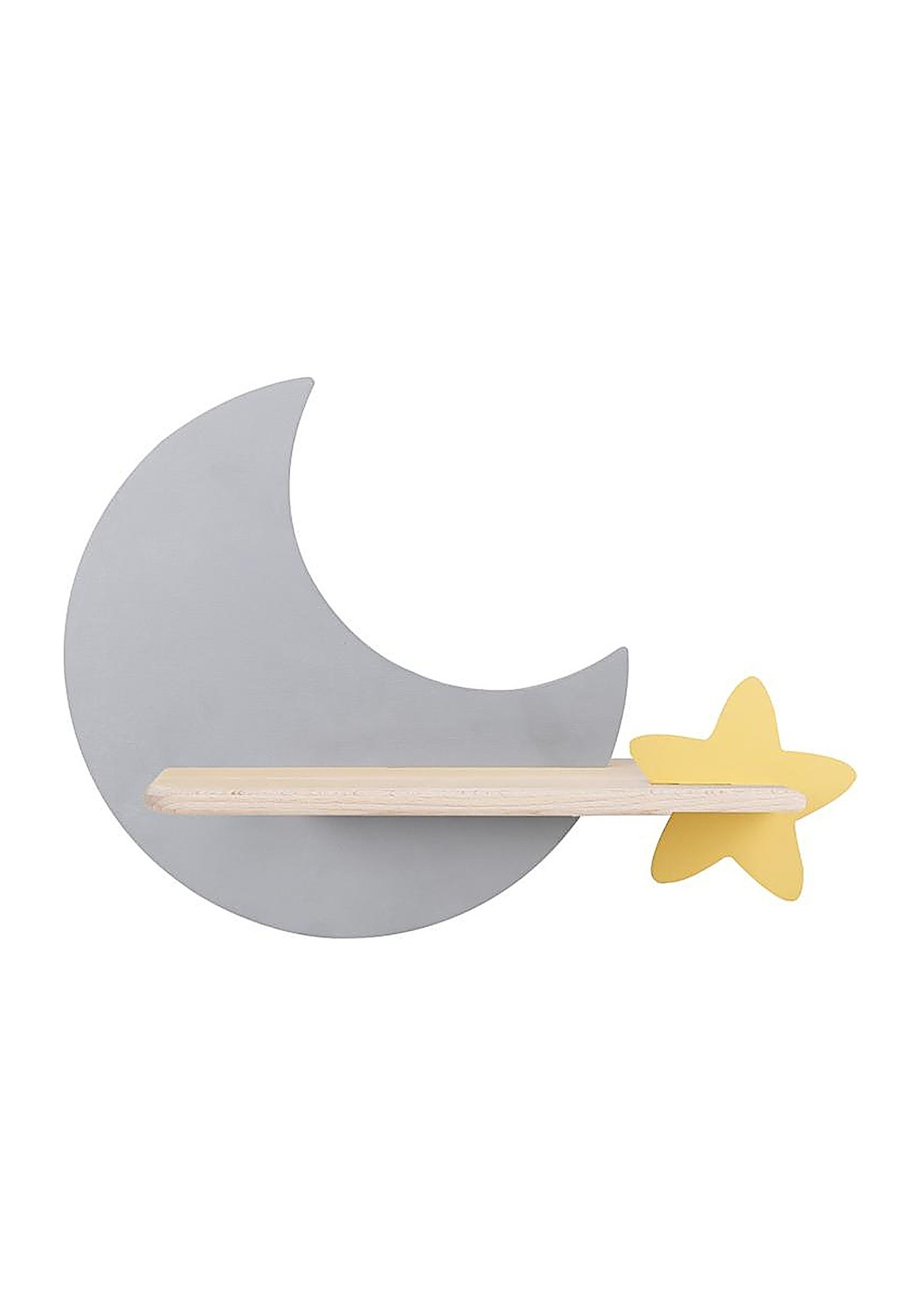 Applique murale lune et étoile en bois pour chambre d'enfant, LED applique murale lune enfant grise et étoile jaune sur fond blanc