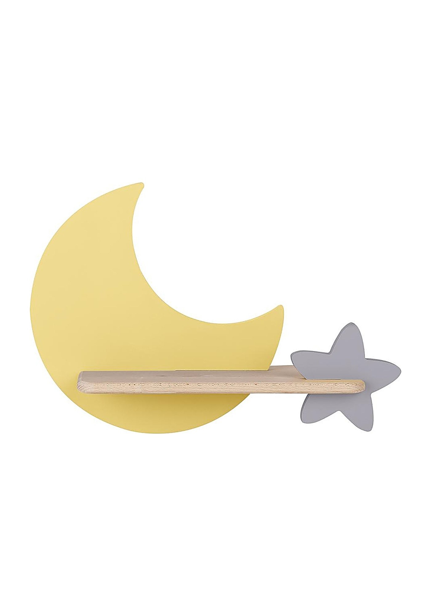 Applique murale lune et étoile en bois pour chambre d'enfant, LED applique murale lune enfant lune jaune et étoile grise sans câble fond blanc