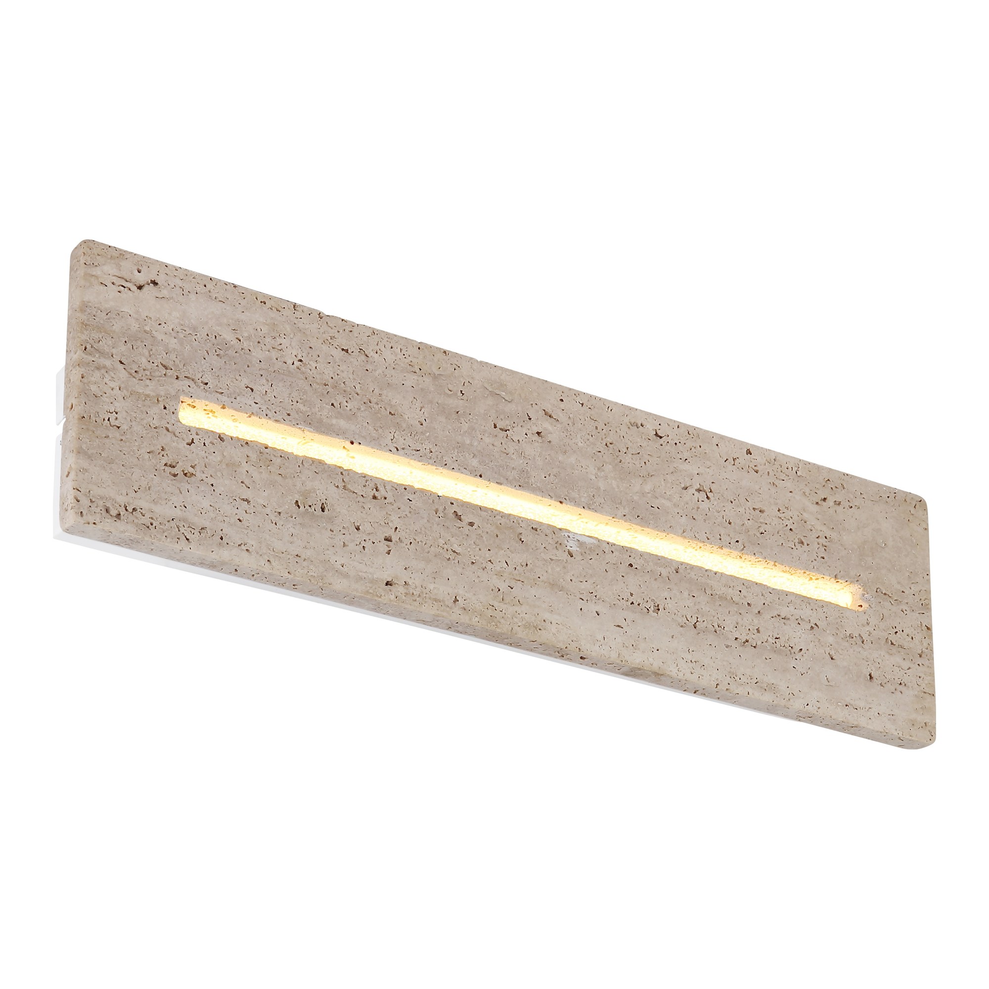 Applique murale pierre de travertin, barre horizontale 40 ou 60 cm applique murale pierre travertin 40 cm, barre horizontale avec fente lumineuse sur fond blanc