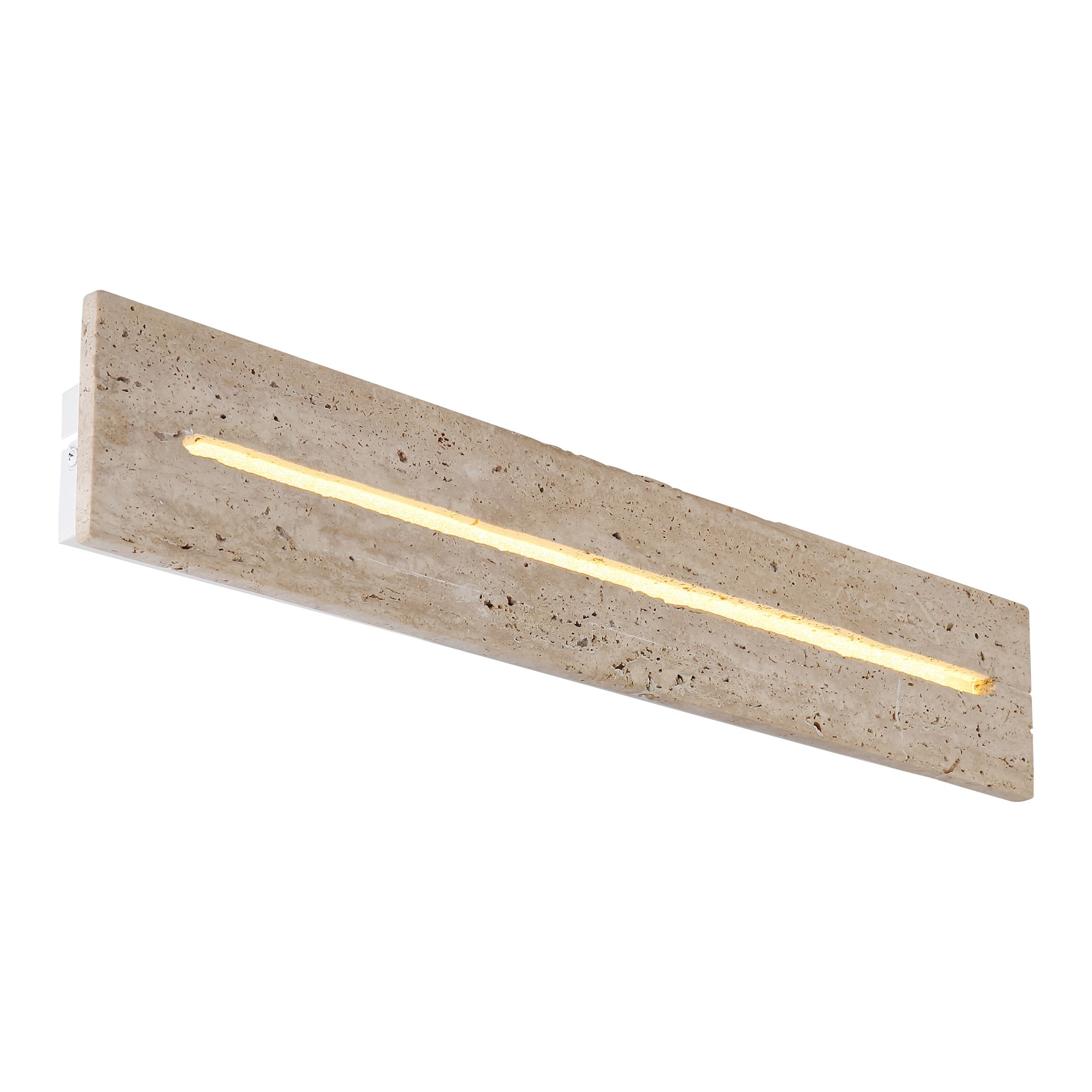 Applique murale pierre de travertin, barre horizontale 40 ou 60 cm applique murale pierre travertin 60 cm, barre horizontale avec fente lumineuse sur fond blanc