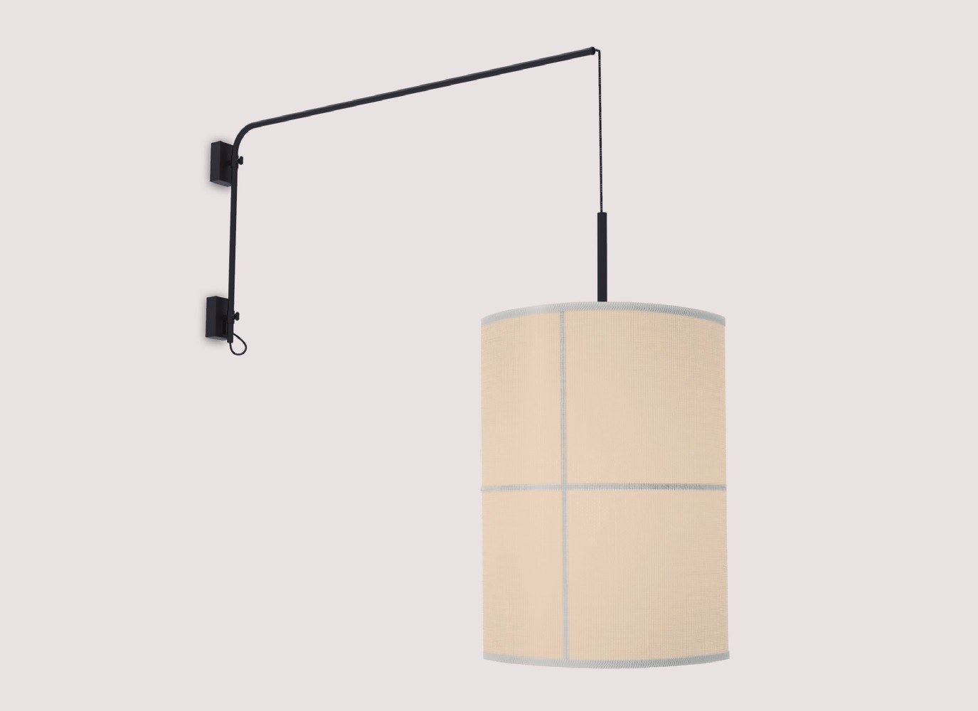 Applique murale Rania Single Arm en fer et tissu par Robin Lamps applique murale Rania Single Arm bras noir et abat-jour crème, rendu sur fond rosé