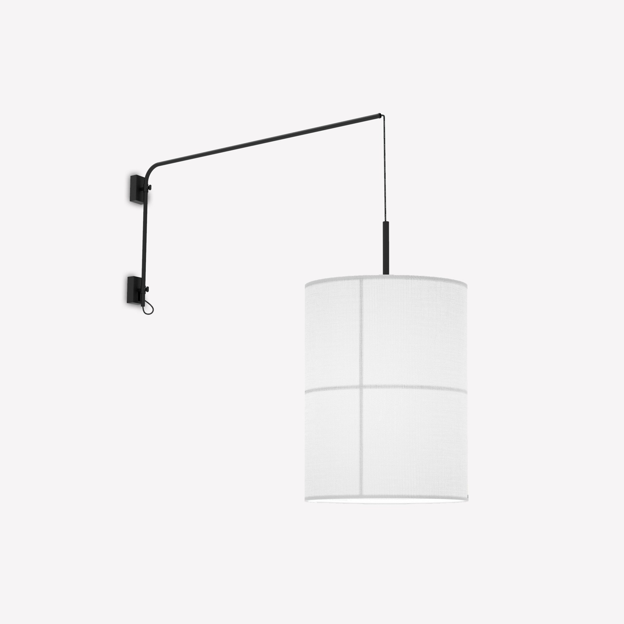 Applique murale Rania Single Arm en fer et tissu par Robin Lamps applique murale Rania Single Arm abat-jour blanc éteint et bras noir, fond clair
