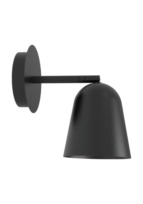 applique murale Tessa noir mat avec bras court et abat-jour en cloche, vue de profil sur fond blanc