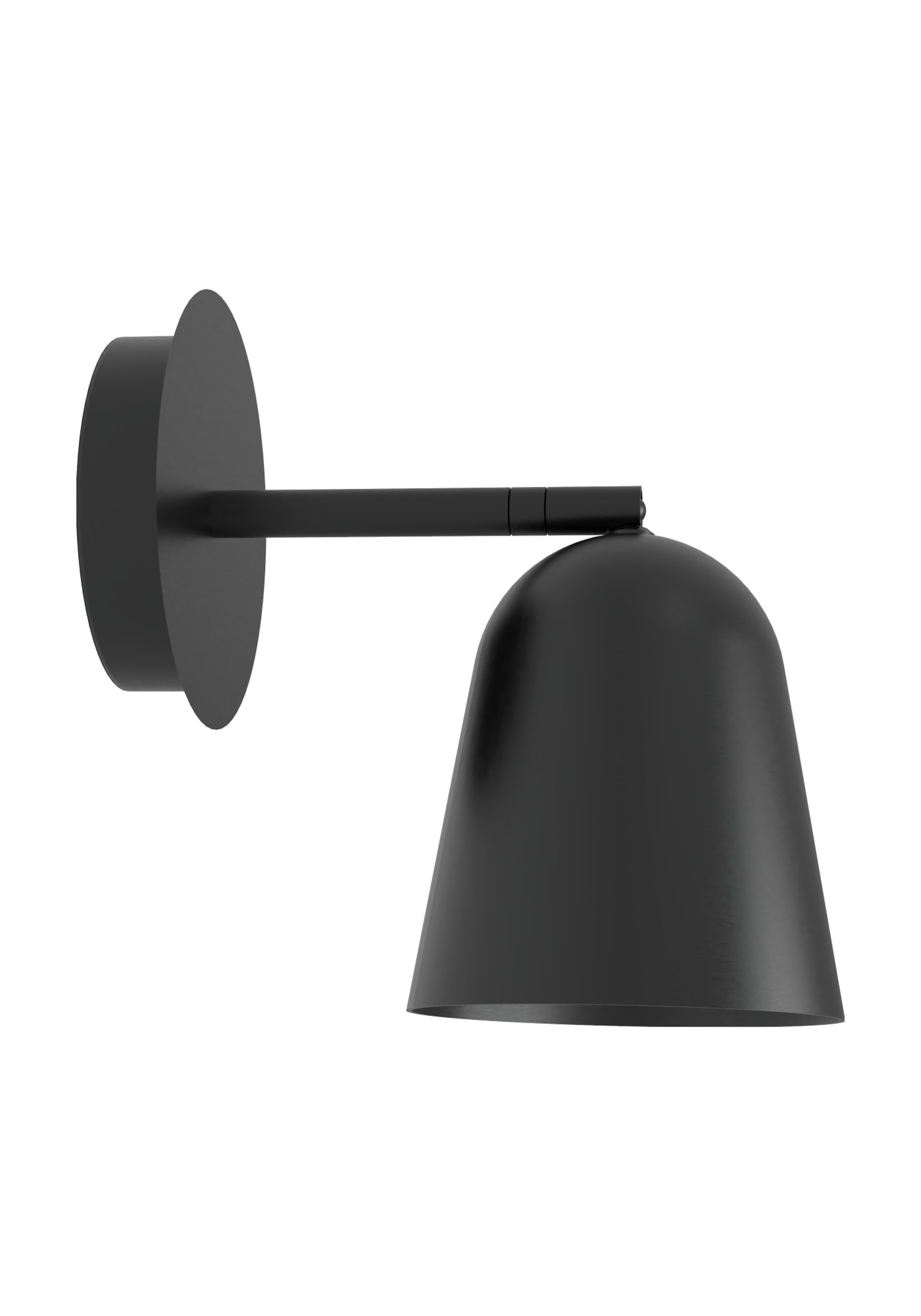 Applique murale Tessa en aluminium par Robin Lamps applique murale Tessa noir mat avec bras court et abat-jour en cloche, vue de profil sur fond blanc