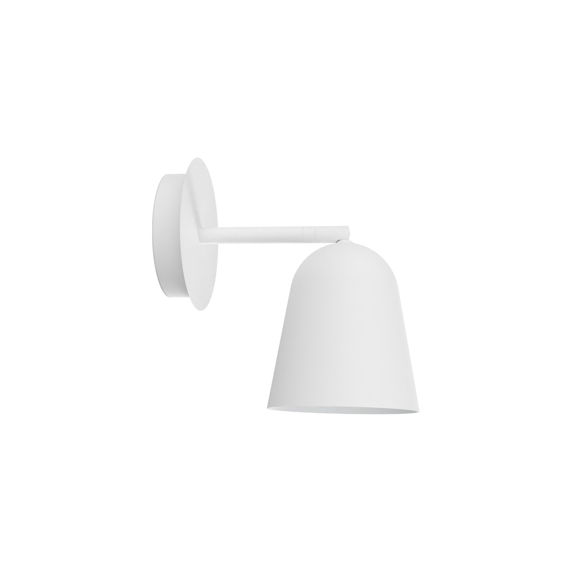 Applique murale Tessa en aluminium par Robin Lamps applique murale Tessa blanc mat avec bras court et abat-jour en cloche, vue de profil sur fond blanc