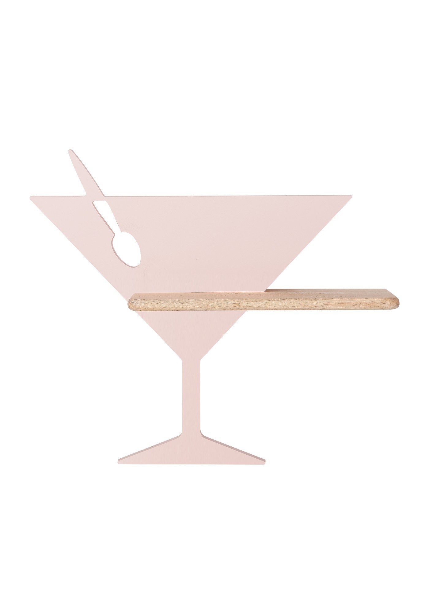Applique murale verre à pied en bois pour chambre d'enfant, LED applique murale verre à pied rose avec cuillère et tablette sur fond blanc