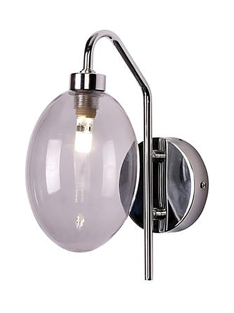 Applique murale verre chrome à globe ovale gris-violet, G9 applique murale verre chrome à globe ovale gris-violet sur fond blanc