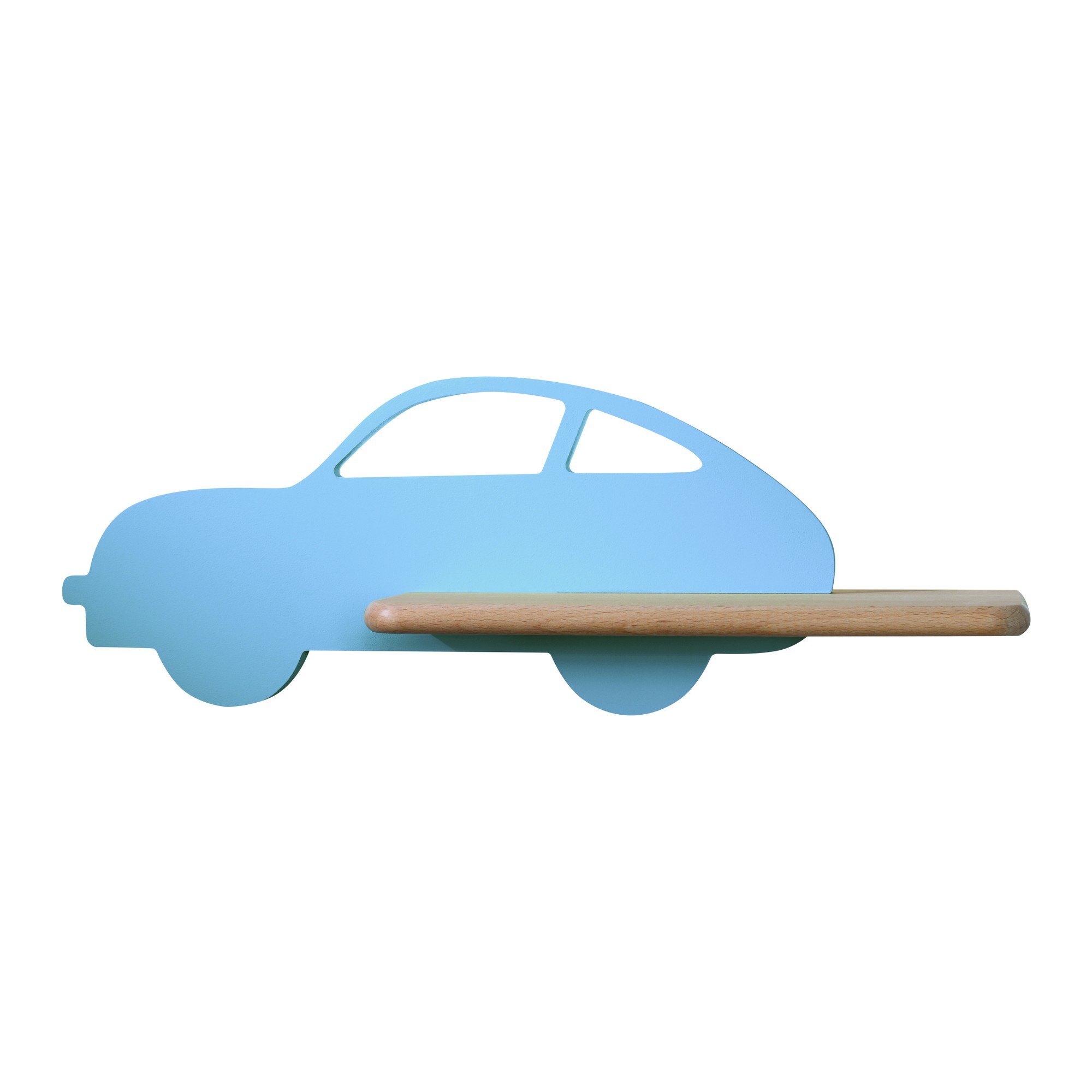 Applique murale voiture enfant en bois avec tablette, LED applique murale voiture enfant bleu sans câble sur fond blanc