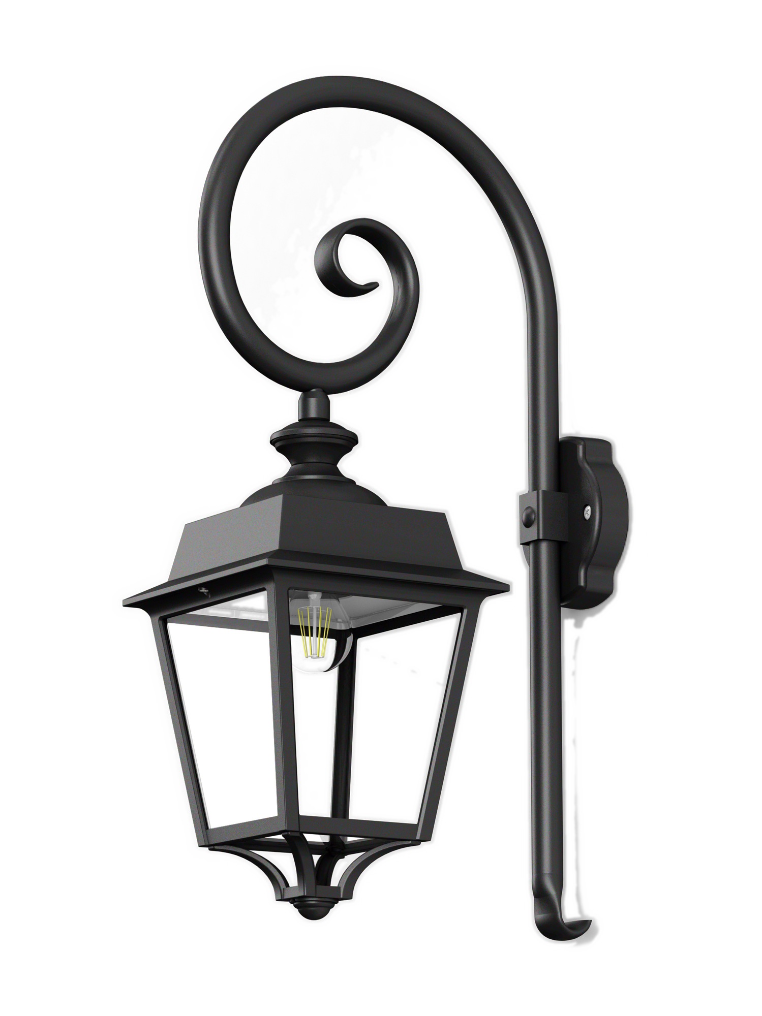 Applique Place des Vosges Évolution en aluminium par Roger Pradier applique Place des Vosges Évolution à crosse noire en col de cygne, rendu sur fond blanc
