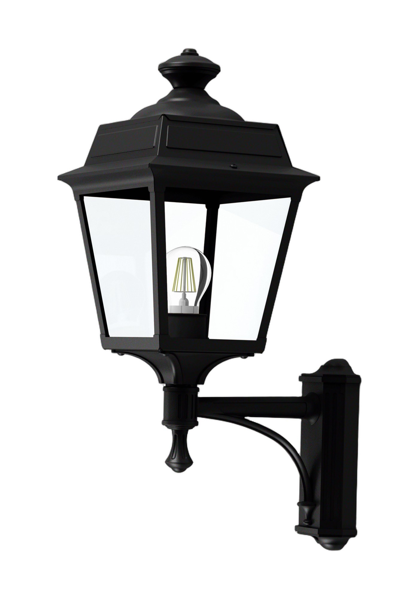 Applique Place des Vosges Tradition par Roger Pradier applique Place des Vosges Tradition version montante en aluminium noir foncé avec verre clair, rendu sur fond blanc