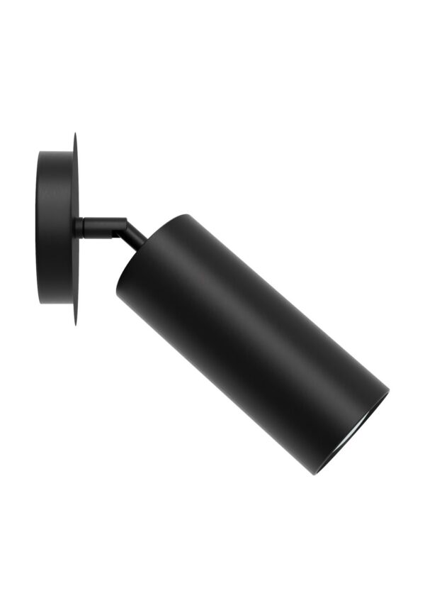 applique plafonnier Zila spot orientable noir mat avec plaque de fixation ronde, vue de profil