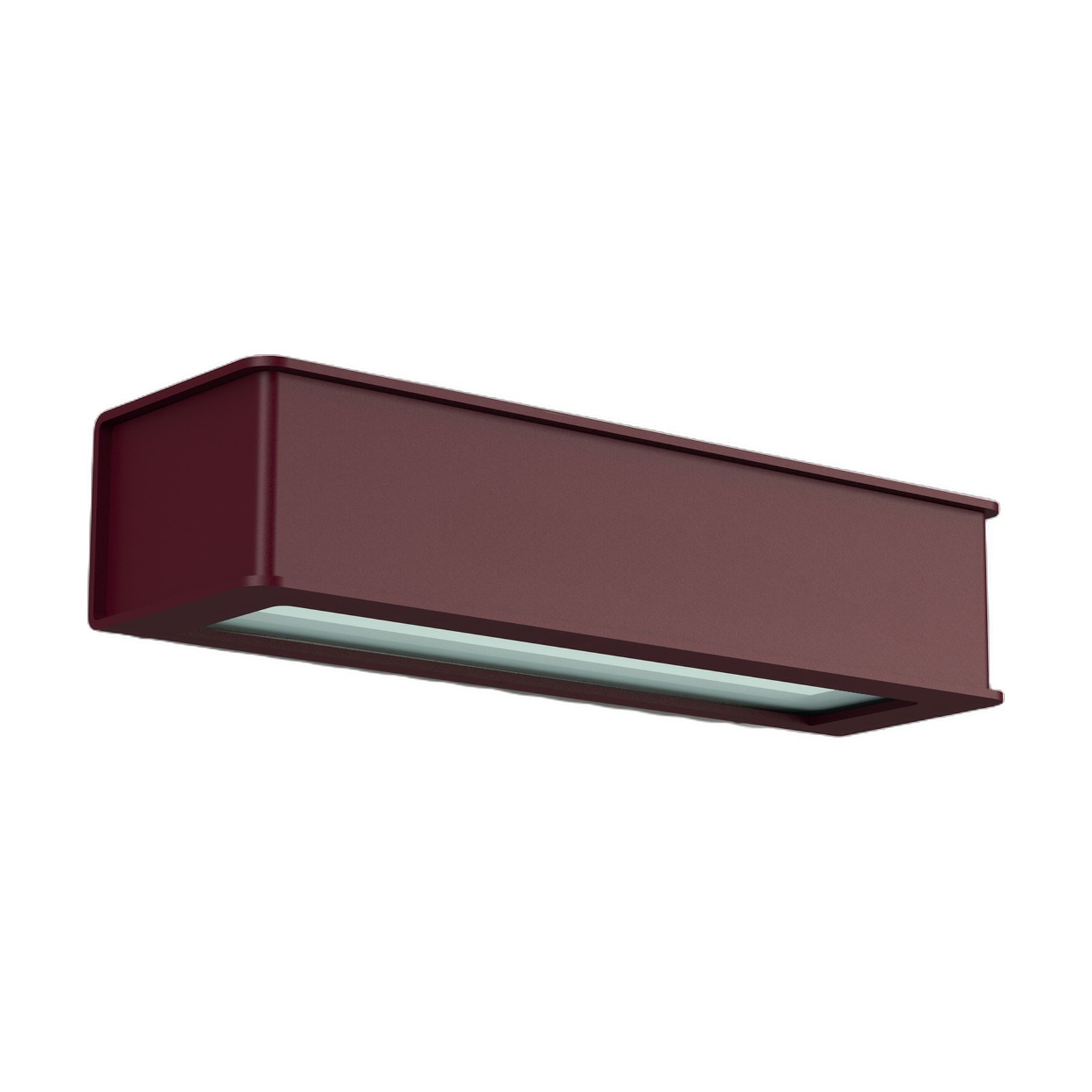 Applique Plémo par Roger Pradier, aluminium IP65, haut et bas applique Plémo en aluminium rouge vin éclairage vers le bas, rendu sur fond blanc