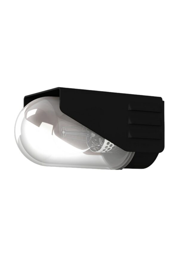 applique RP195 compacte en aluminium noir velours avec verre clair, rendu sur fond blanc