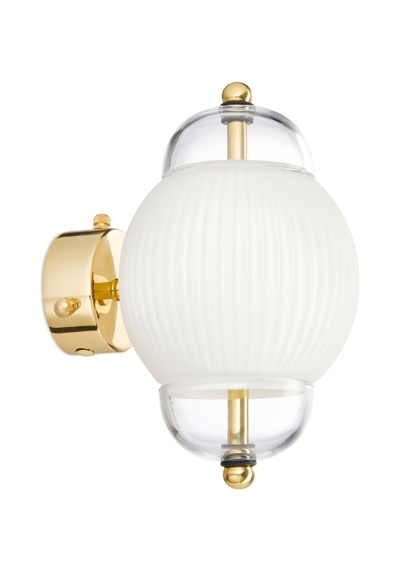 Applique murale Shahin en verre soufflé et laiton par Design by Us applique Shahin Design by Us, blanc et or, vue de trois quarts sur fond blanc