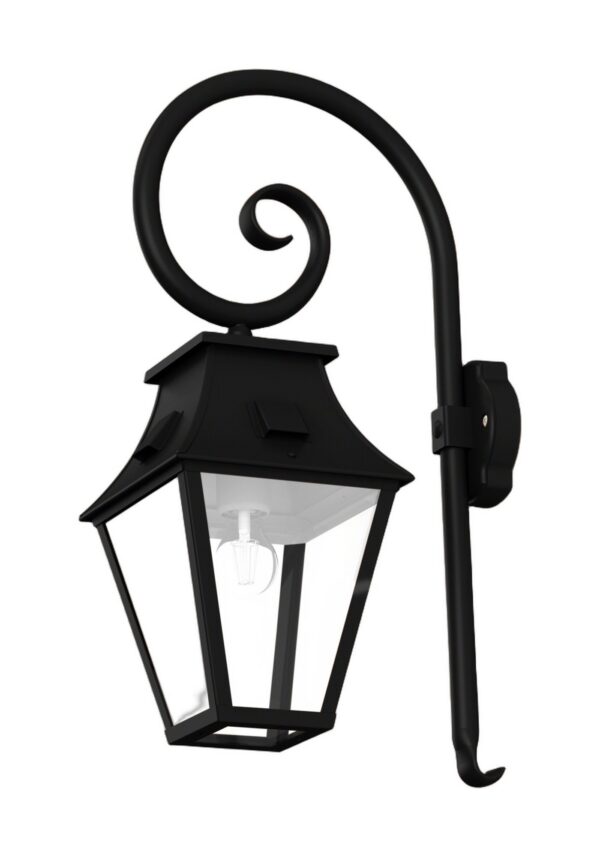 applique Vieille France version crosse en aluminium noir foncé, rendu sur fond blanc