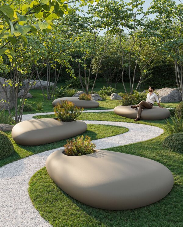 banc Stone Vondom en situation, photo d'ambiance