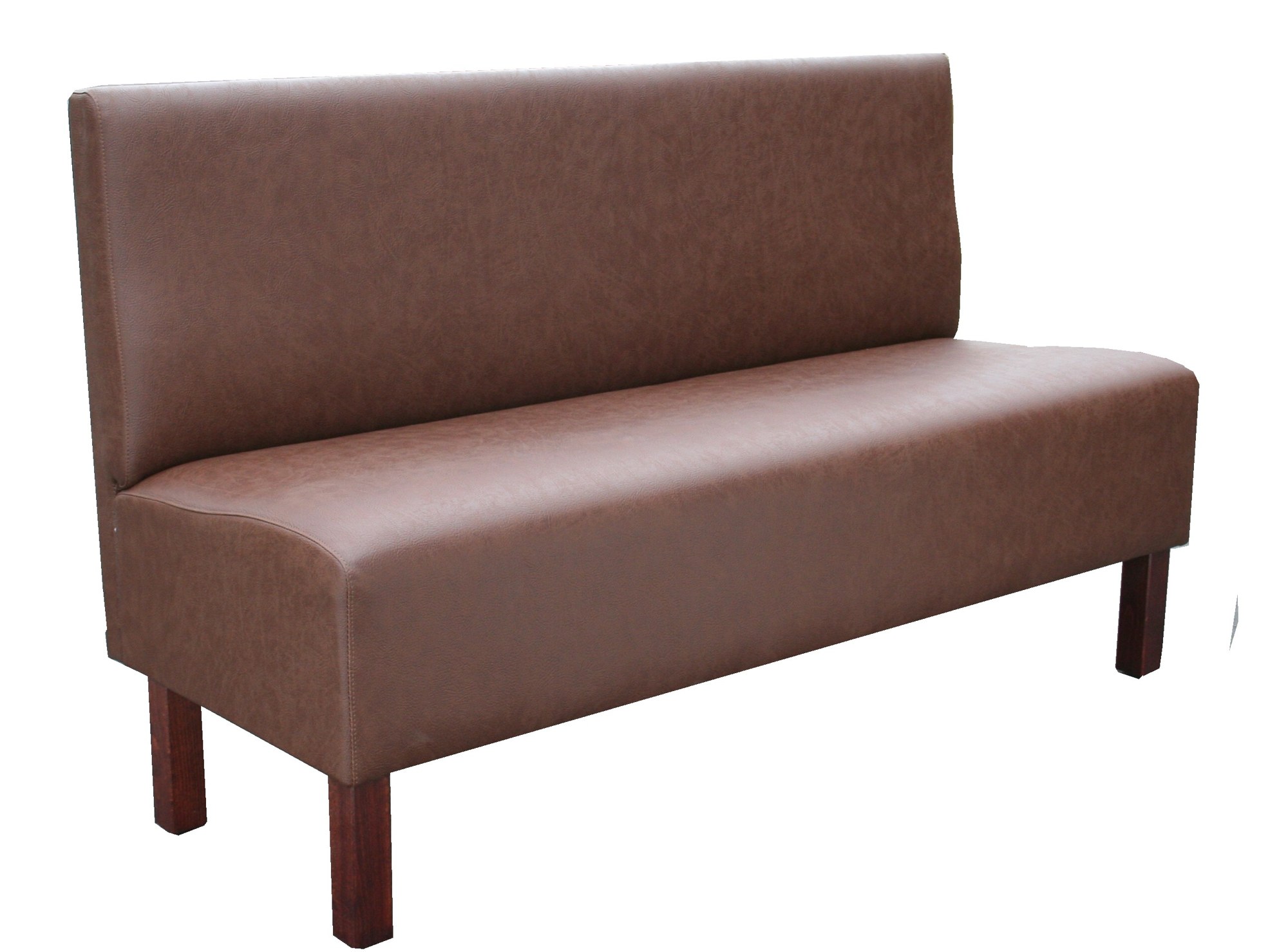Banquette professionnelle 120 cm, dossier droit, devis pro Banquette professionnelle 120 cm en simili marron avec pieds bois