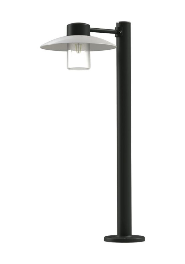 borne Aubanne en aluminium gris anthracite avec verre clair, rendu sur fond blanc