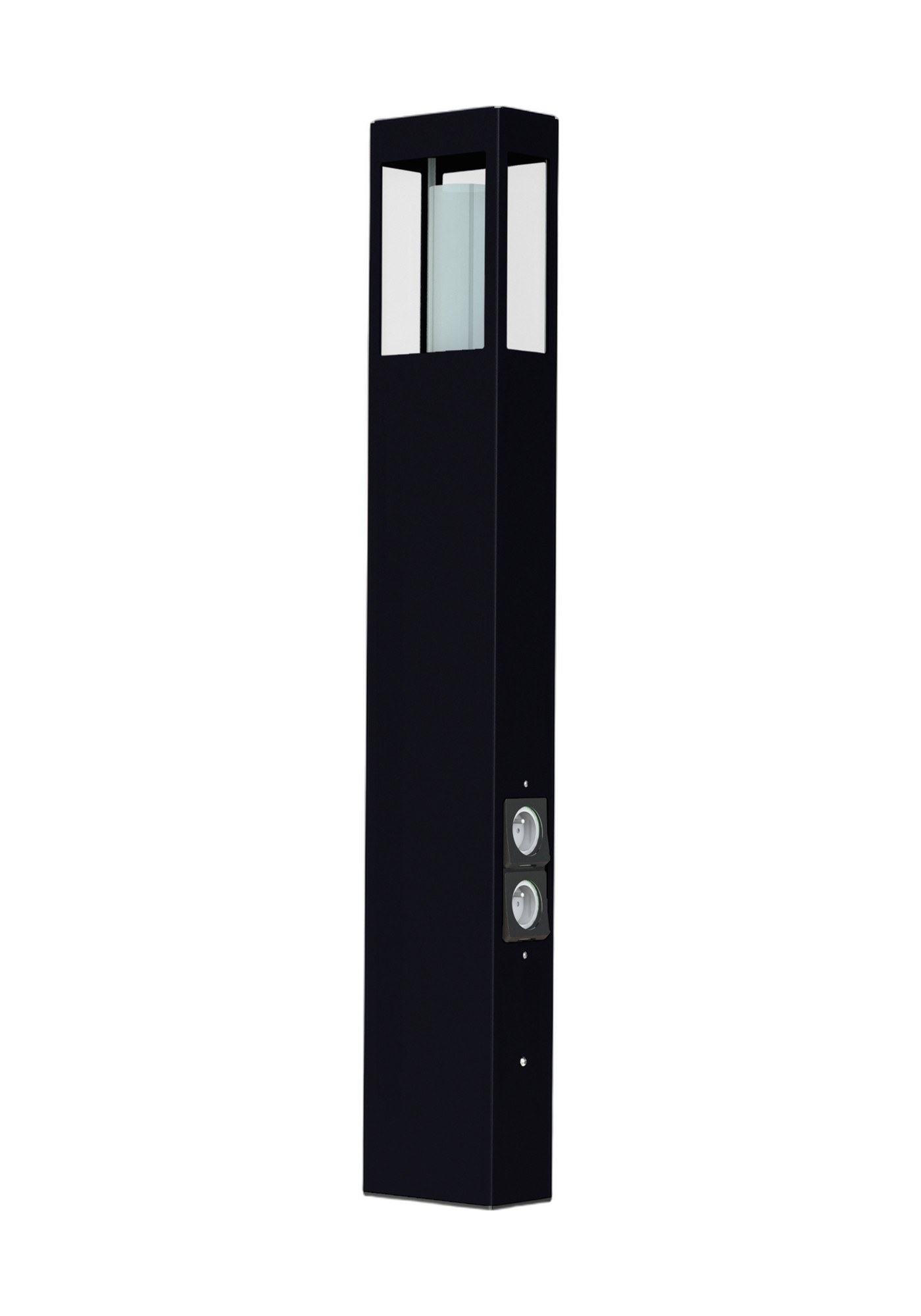Borne Brick² en aluminium, 3 hauteurs, prises en option, Roger Pradier borne Brick² de 1100 mm avec 2 prises en aluminium noir velours, rendu sur fond blanc