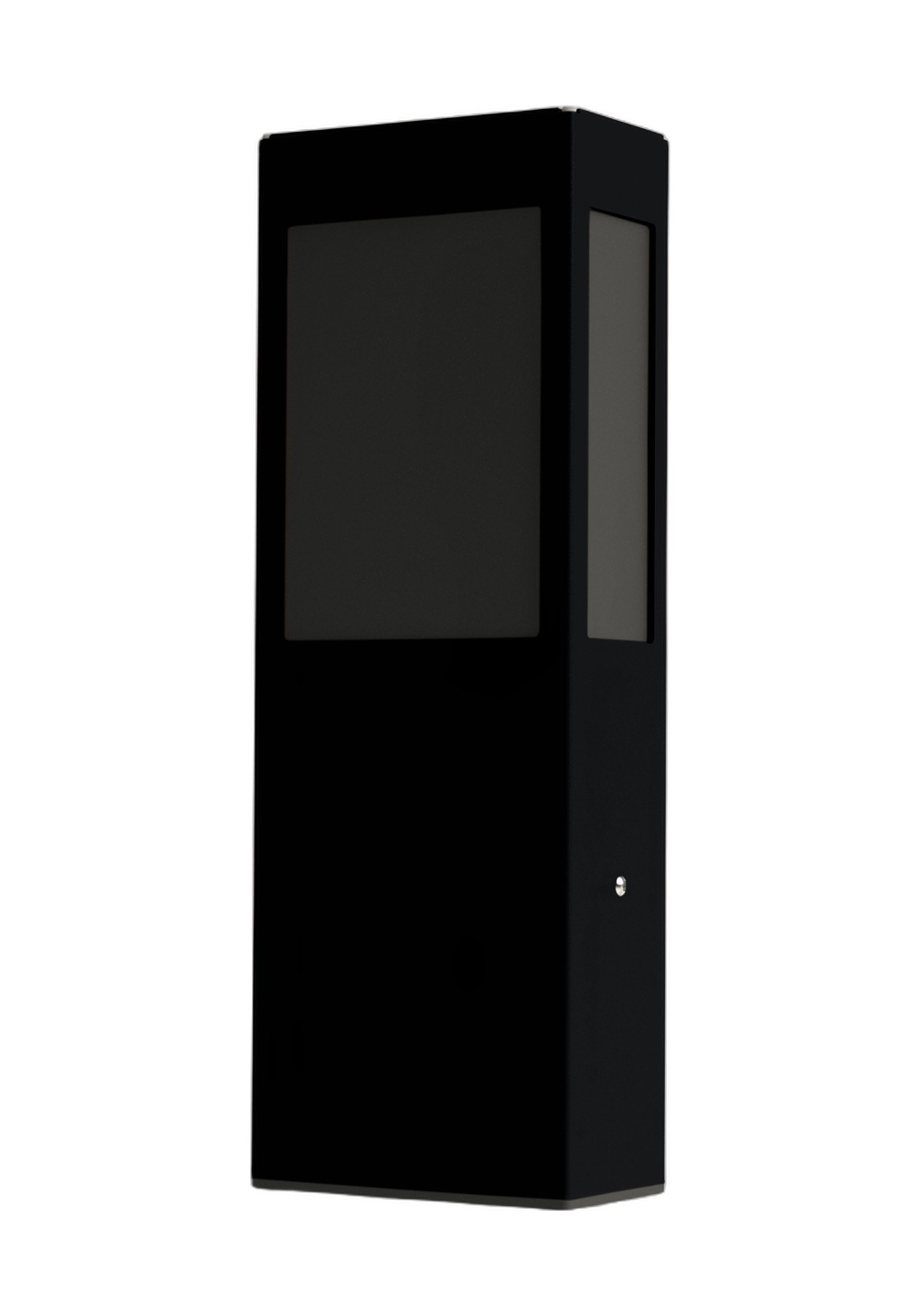 Borne Brick² en aluminium, 3 hauteurs, prises en option, Roger Pradier borne Brick² de 500 mm en aluminium noir velours avec vitrage PMMA noir, rendu sur fond blanc