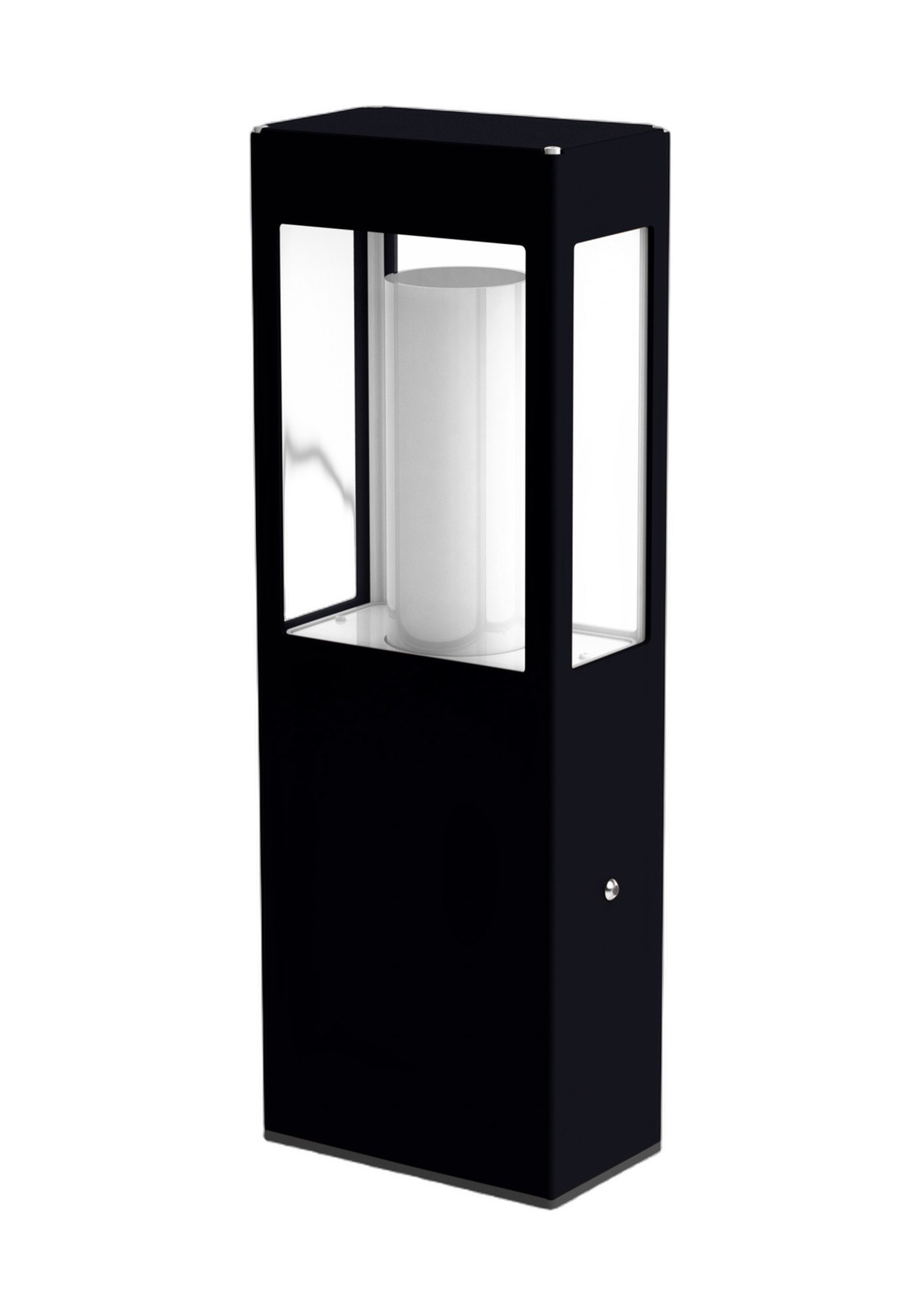 Borne Brick² en aluminium, 3 hauteurs, prises en option, Roger Pradier borne Brick² de 500 mm en aluminium noir velours avec verre satiné, rendu sur fond blanc