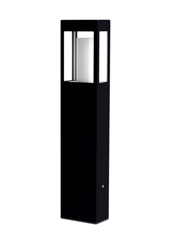 borne Brick² de 800 mm en aluminium noir velours avec verre satiné, rendu sur fond blanc
