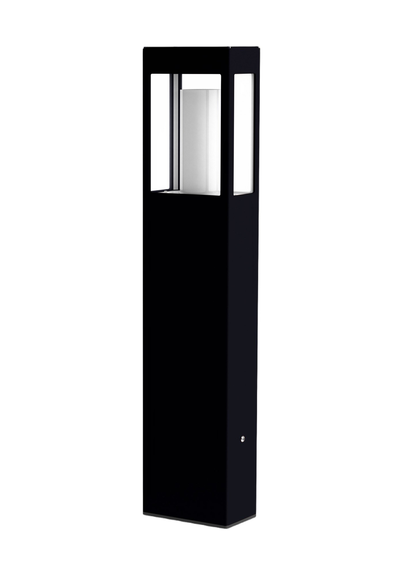 Borne Brick² en aluminium, 3 hauteurs, prises en option, Roger Pradier borne Brick² de 800 mm en aluminium noir velours avec verre satiné, rendu sur fond blanc
