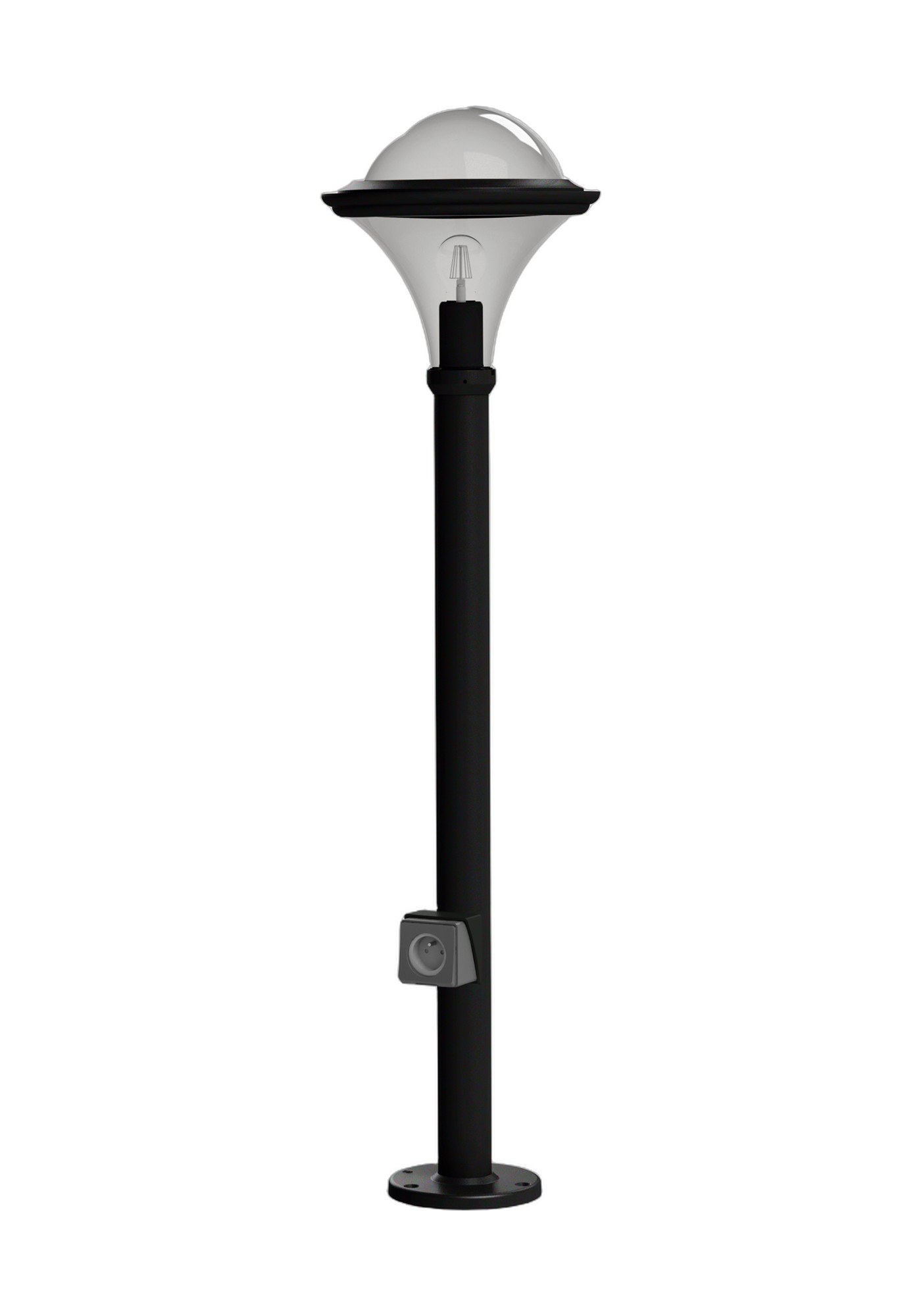 Borne Dallas 1267 mm avec ou sans prise par Roger Pradier borne Dallas 1267 mm en aluminium noir foncé avec prise de courant et vasque fumée, rendu sur fond blanc