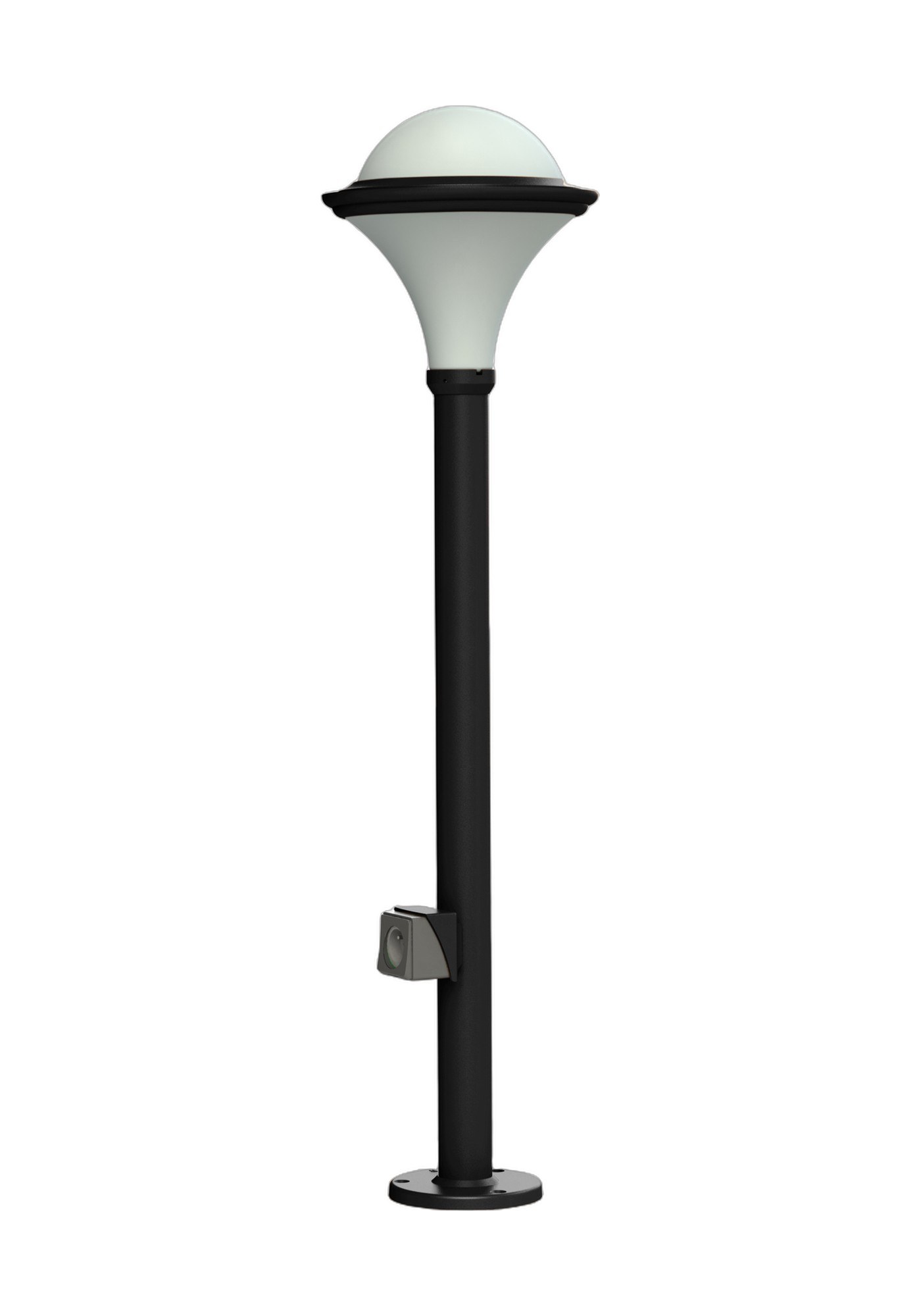 Borne Dallas 1267 mm avec ou sans prise par Roger Pradier borne Dallas 1267 mm en aluminium noir foncé avec prise de courant intégrée, rendu sur fond blanc
