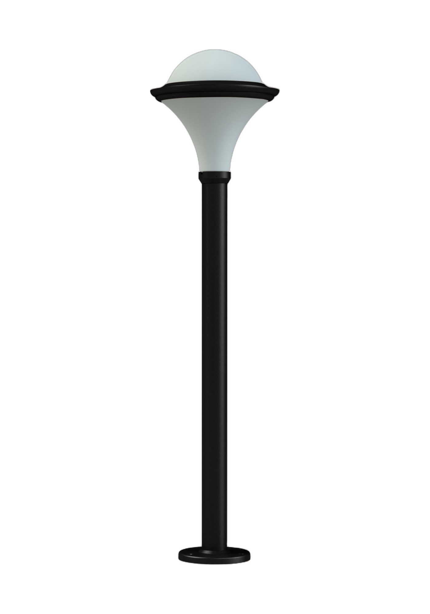 Borne Dallas 1267 mm avec ou sans prise par Roger Pradier borne Dallas 1267 mm en aluminium noir foncé sans prise avec vasque opale, rendu sur fond blanc
