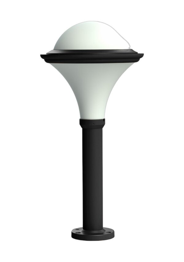 borne Dallas 676 mm en aluminium noir foncé sans prise avec vasque opale, rendu sur fond blanc
