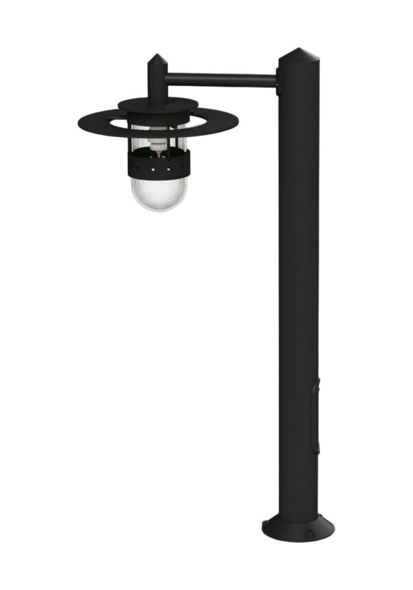 borne extérieure Kent en aluminium gris anthracite avec verre clair, rendu sur fond blanc