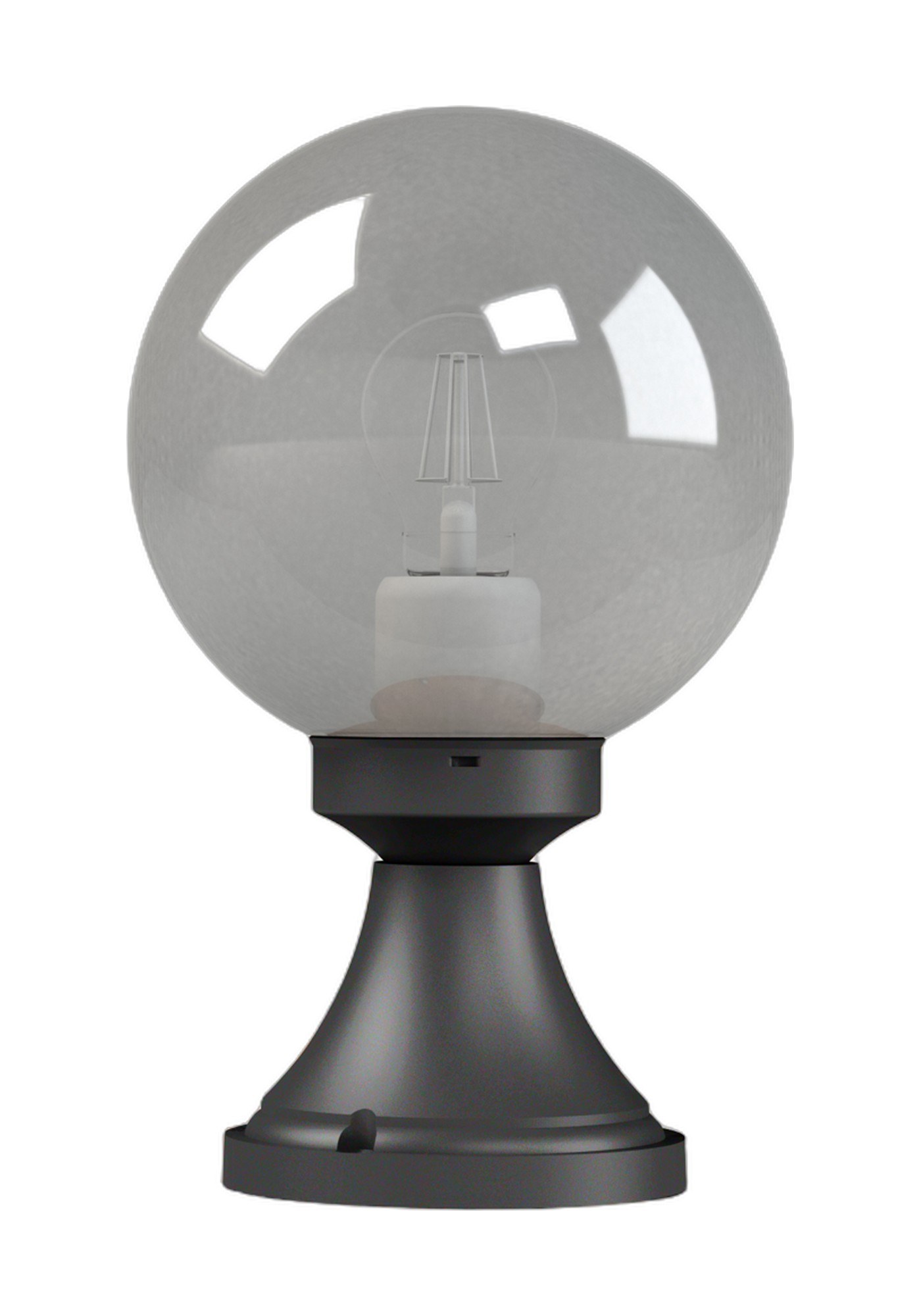 Borne Moon globe 200 mm par Roger Pradier, fumé ou opale borne Moon globe 200 mm avec globe fumé en aluminium noir foncé, rendu sur fond blanc