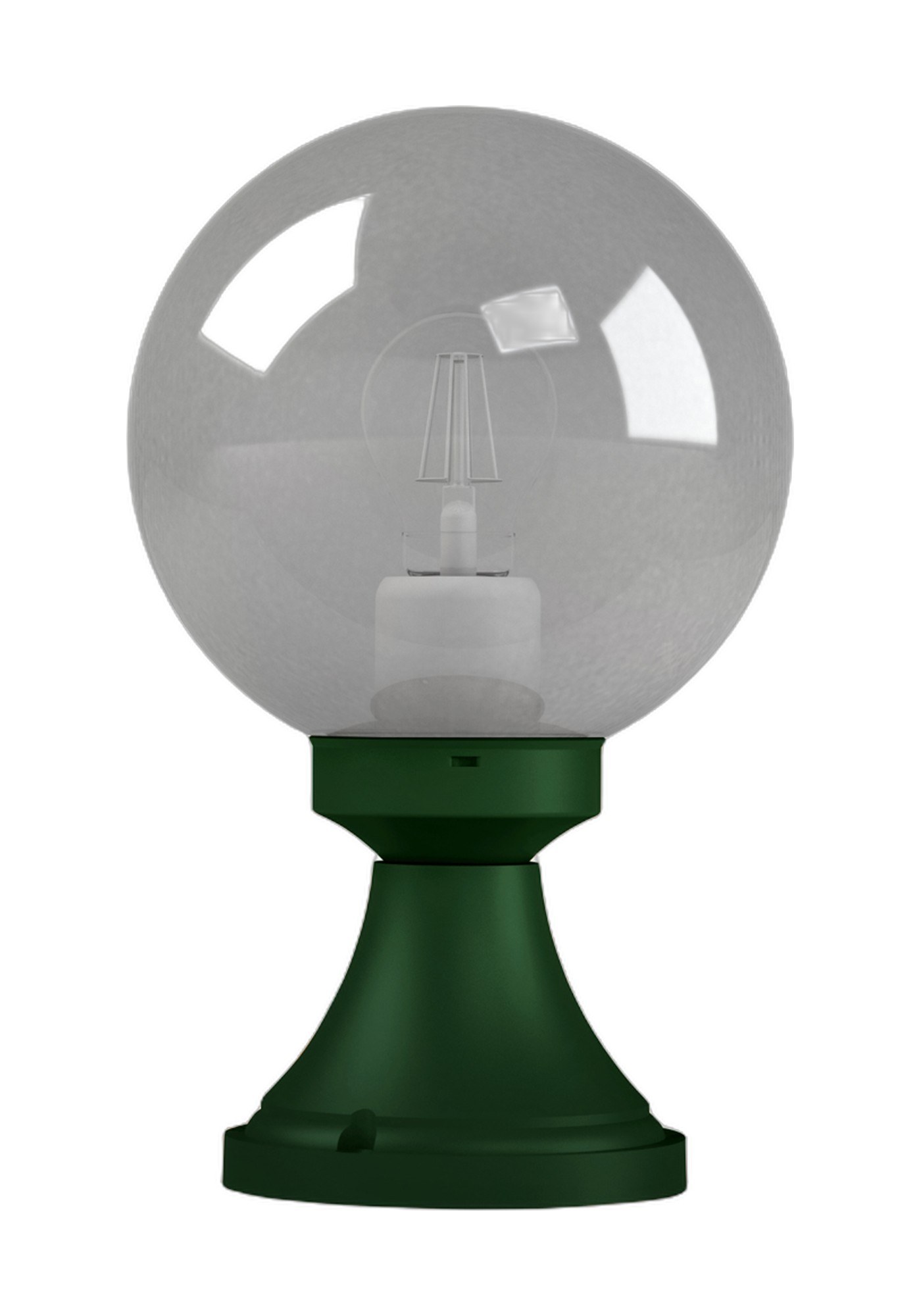 Borne Moon globe 200 mm par Roger Pradier, fumé ou opale borne Moon globe 200 mm avec globe fumé en aluminium vert anglais, rendu sur fond blanc