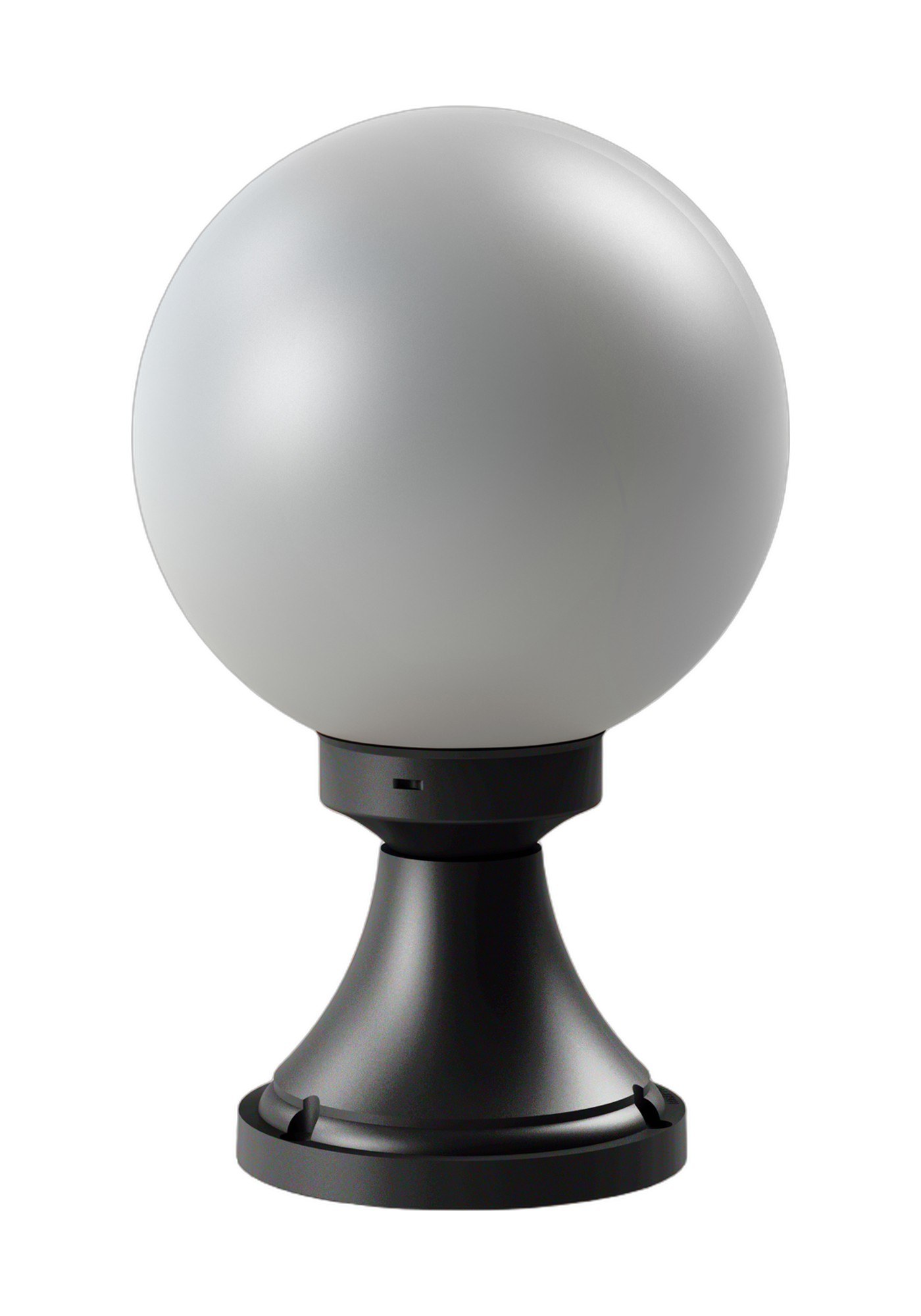 Borne Moon globe 200 mm par Roger Pradier, fumé ou opale borne Moon globe 200 mm avec globe opale en aluminium noir foncé, rendu sur fond blanc