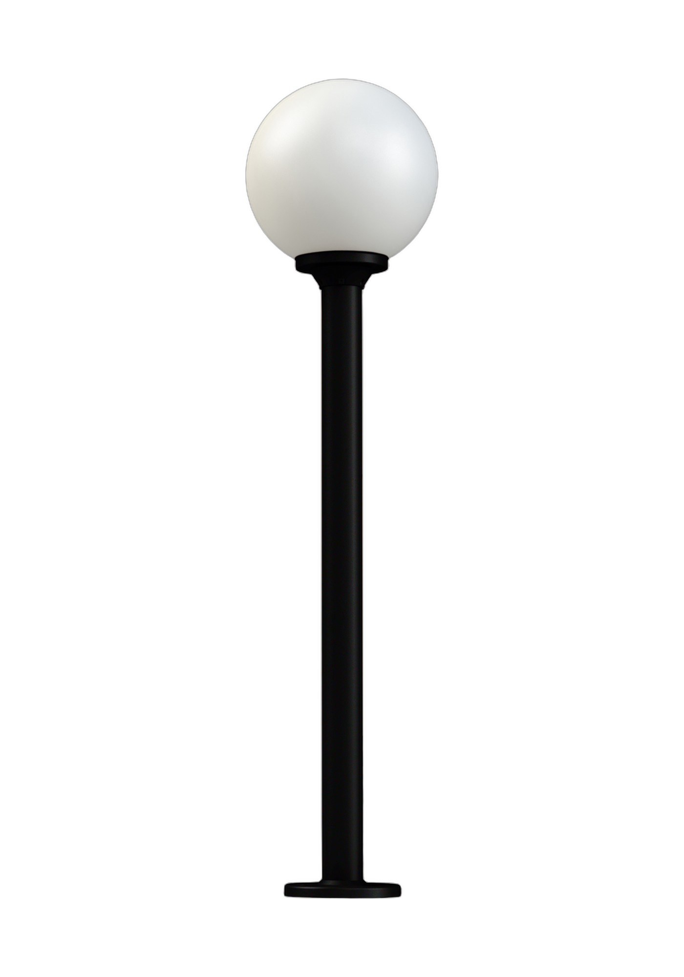 Borne Moon globe 300 mm en aluminium par Roger Pradier borne Moon globe 300 mm N° 10 potelet en aluminium noir foncé avec globe opale, rendu sur fond blanc