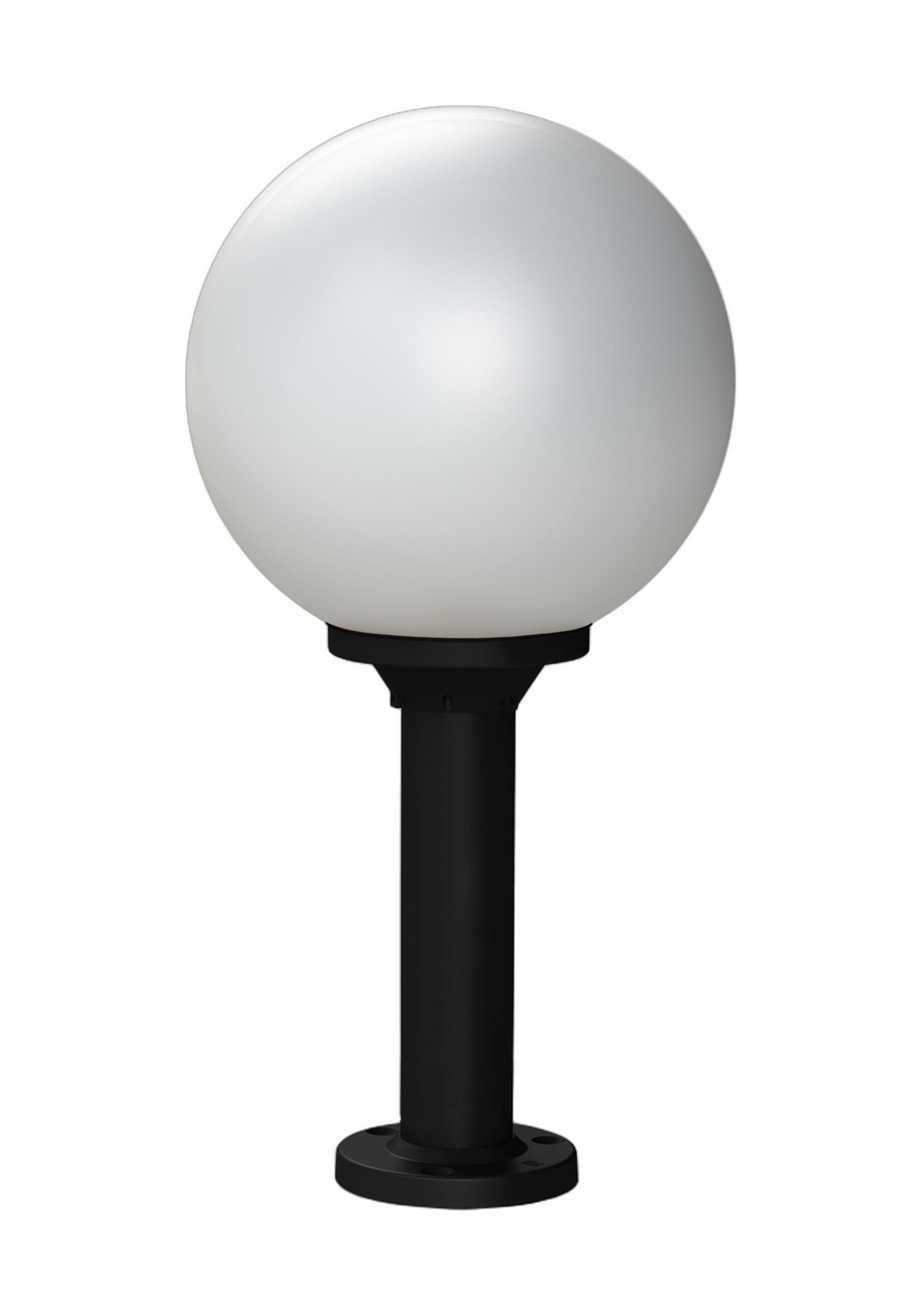 Borne Moon globe 300 mm en aluminium par Roger Pradier borne Moon globe 300 mm N° 8 sur fût en aluminium noir foncé avec globe opale, rendu sur fond blanc