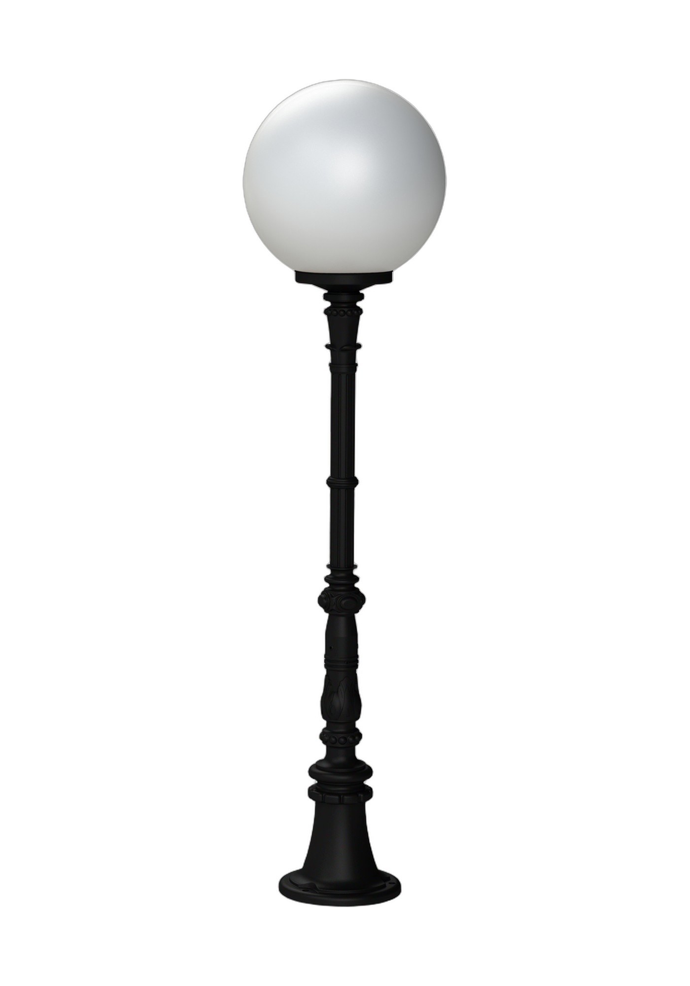 Borne Moon globe 300 mm en aluminium par Roger Pradier borne Moon globe 300 mm N° 9 sur colonne en aluminium noir foncé avec globe opale, rendu sur fond blanc