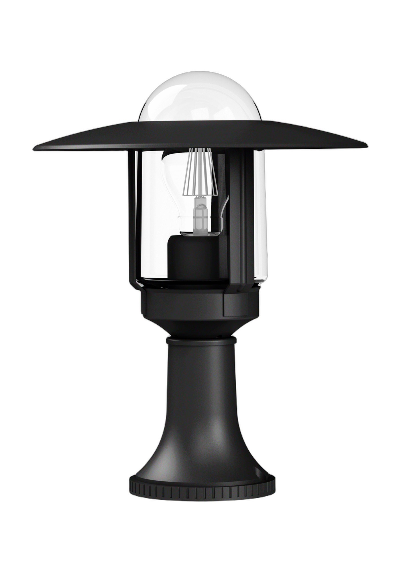 Borne Newpark par Roger Pradier en aluminium, 3 hauteurs borne Newpark basse de 316 mm en aluminium noir foncé, rendu sur fond blanc