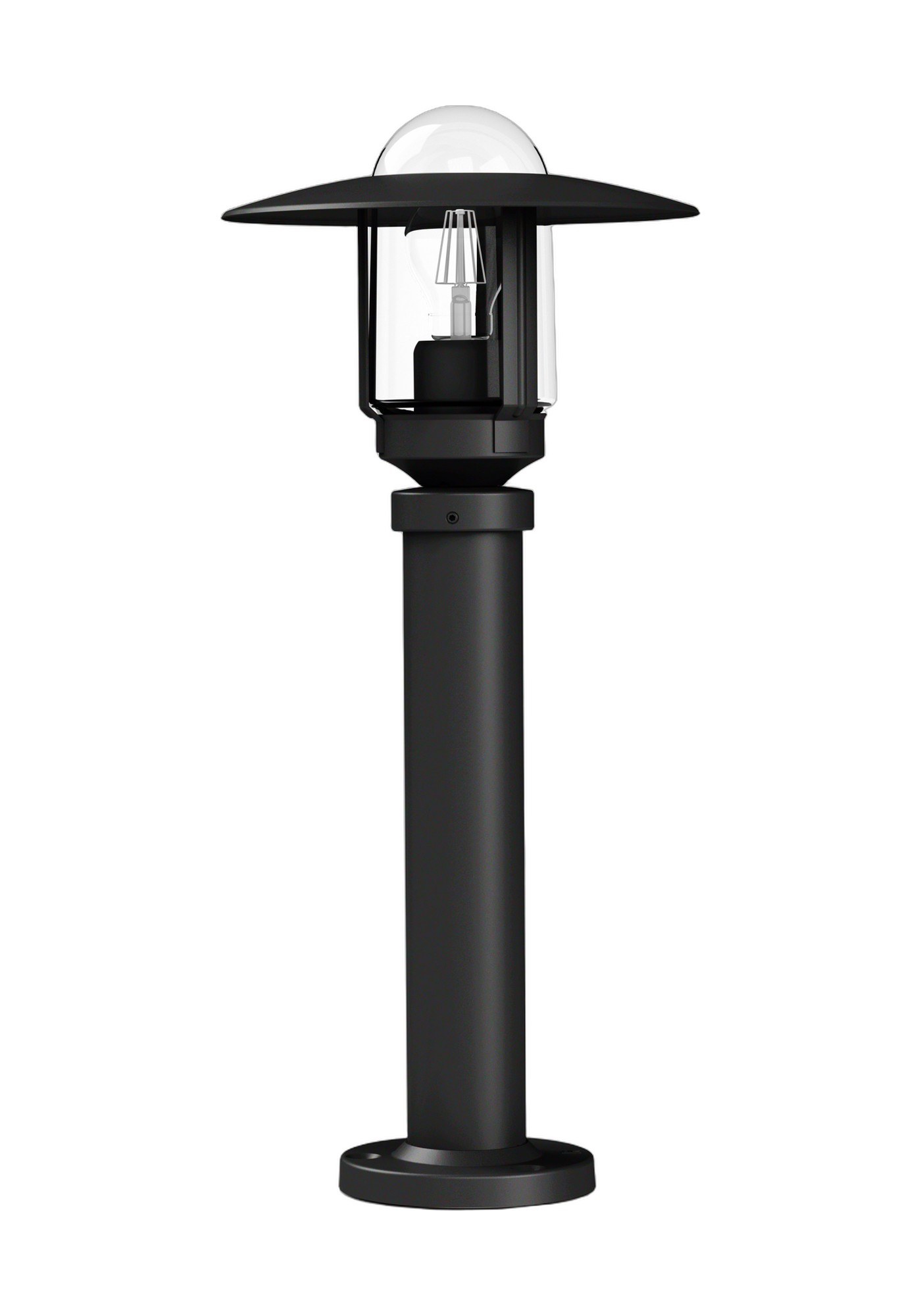 Borne Newpark par Roger Pradier en aluminium, 3 hauteurs borne Newpark taille moyenne en aluminium noir foncé avec verre clair, rendu sur fond blanc