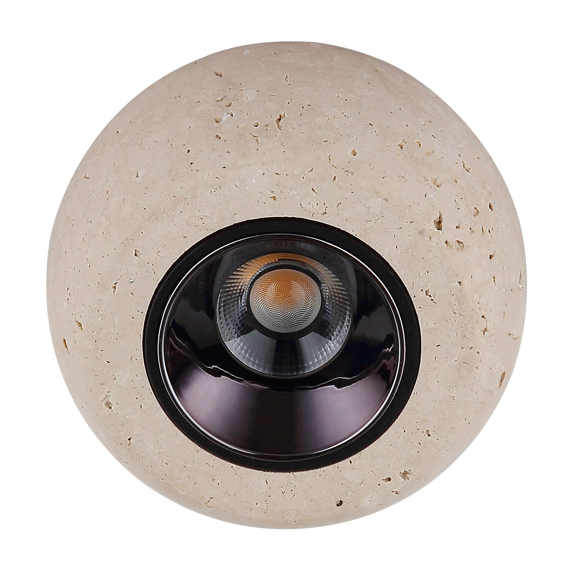 Lustre travertin LED, suspension boule 1 ou 5 lumières lustre travertin LED, gros plan sur la boule en pierre naturelle éteinte