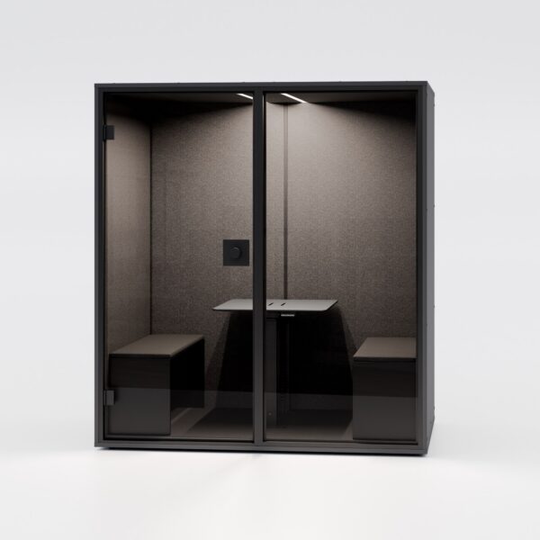 Phone Box ou Cabine Insonorisée : Laquelle Choisir pour son Open Space ? cabine de réunion MEET Berlin Acoustics, rendu dos fermé, extérieur noir