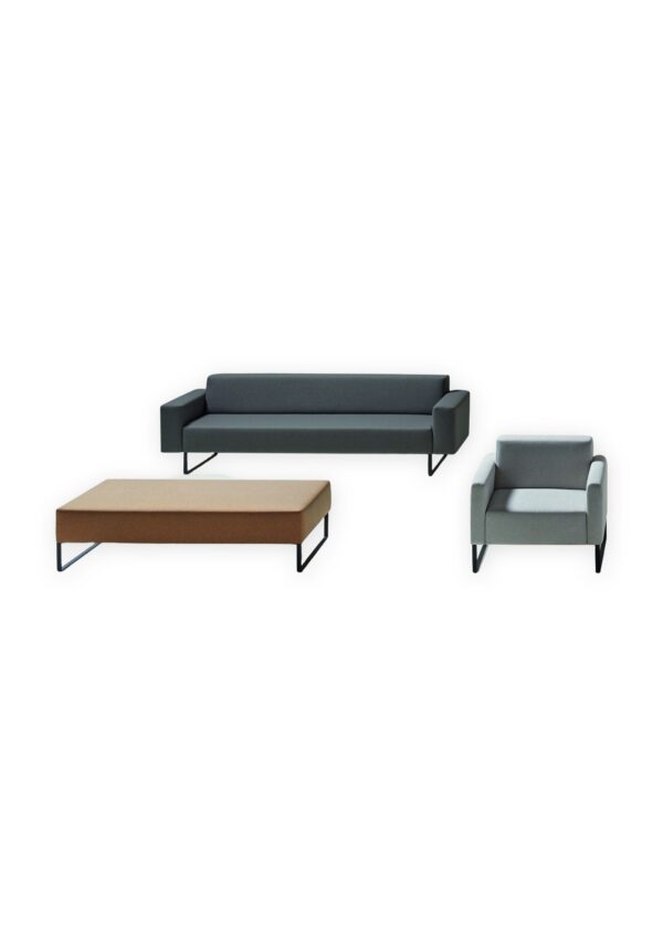 canapé modulaire open space Inclass Tetris avec fauteuil et table basse, fond blanc