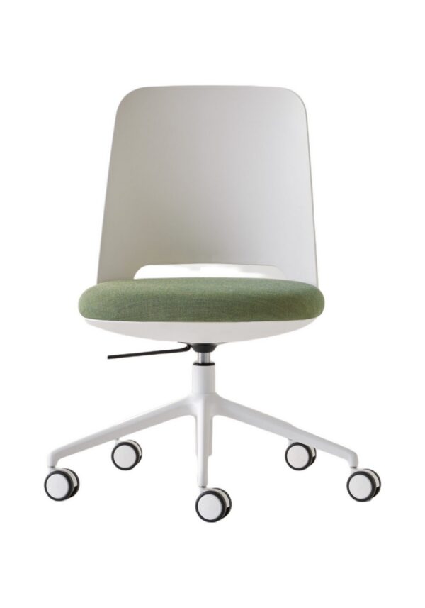 chaise de bureau Inclass Orus à coque blanche et assise verte, fond blanc